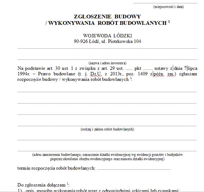 wzór zgłoszenia budowy